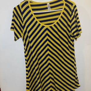 LuLaRoe blue and yellow striped t-shirt, size Small
